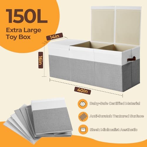 Extra Large Toy Box with Lid,Collapsible Toy Storage Chest Bin,Grey - Image 2