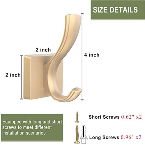 TOFIIGREM Gold Hooks for Wall, Heavy Duty Thick Aluminum Alloy Entry Coat Hooks for Hanging Key Robe Hat Backpack, Wall Mount Holder Bathroom Kitchen Garage(4 Pack, Gold) - Image 5