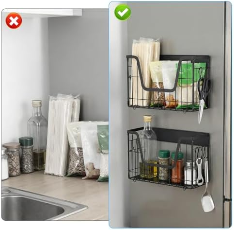 2-Pack Magnetic Shelves for Refrigerator – Heavy Duty Storage Baskets with Hooks, Space-Saving Fridge Organizer for Fruits, Vegetables, Snacks, Laundry & Kitchen Supplies - Image 7