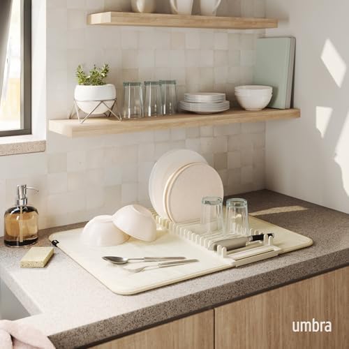 Umbra Udry Dish Drying Rack with Mat, Folds Flat for Storage, Linen (Pack of 3) - Image 2