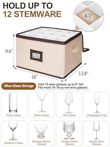punemi Wine Glass Storage Box, 2-Pack Hard Shell Case with Padded Dividers - Image 2