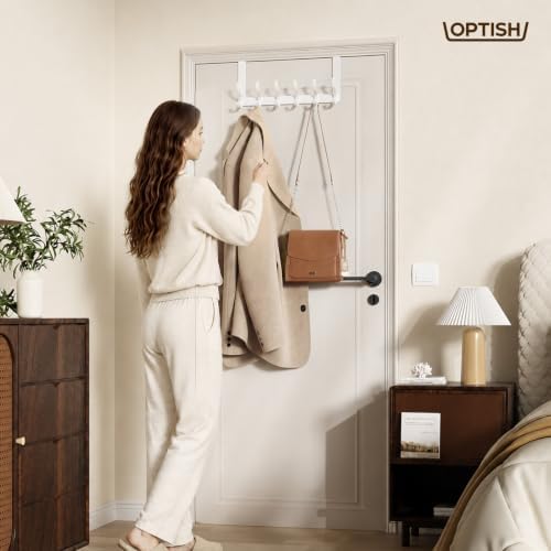 Optish Over The Door Hooks, Door Hanger Hooks for Hanging, Over The Doors Towel Racks for Bathroom, Coat Rack Dorm Essentials (1Pack, White, Fit 1-3/4" Doors) - Image 7