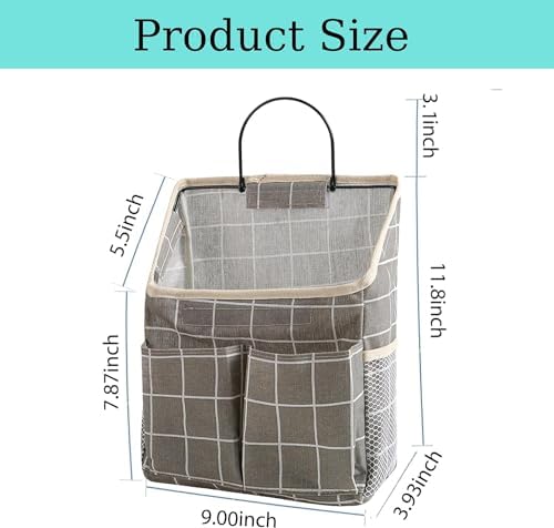 2pcs Wall Hanging Storage Bag,Wall Hanging Organizer Bags with Pockets, Wall Organizer Storage for Dormitory Bathroom Bedroom Kitchen(Grey Grid) - Image 2