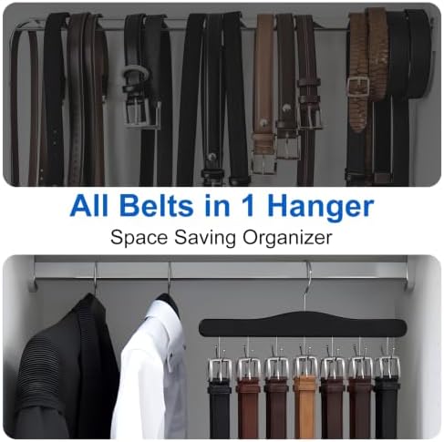 Belt Hanger for Closet, Holds Up to 42 Belts, Sturdy Wooden Belt Rack with 14 Hooks, Space-Saving Belt and Tie Organizer for Closet Storage - Image 4