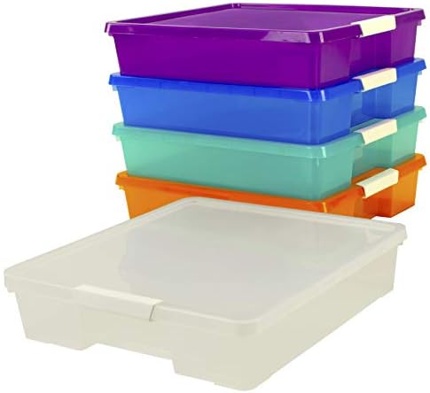 Storex Classroom Craft Project Box – Stacking Plastic Organizer Fits 12x12 Scrapbooking Paper, Assorted STEAM Colors, 5-Pack (63202C05C) - Image 4