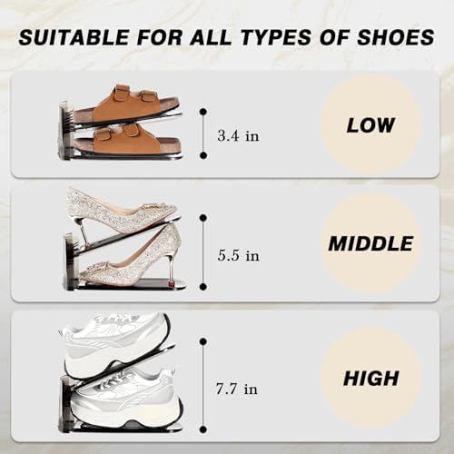 Shoe Slots Organizer 12 Pack - Shoe Stacker,3 Levels Adjustable,Space Savers 50%,Double Layer Holders for Closet (Black),Organizador de Zapatos - Image 2