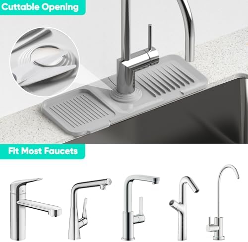 14.6'' Faucet Mat for Kitchen Sink [5°Slope Fast Self-draining] Kitchen Sink Splash Guard Silicone Kitchen Sink Faucet Mat Splash Guard for Kitchen Sink Area Faucet Guard Draining Mat Light Gray - Image 5