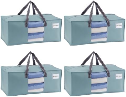 VENO Heavy Duty Moving Bags, Storage Bags, Clear Window, Light Blue, 4 Pack by Veno