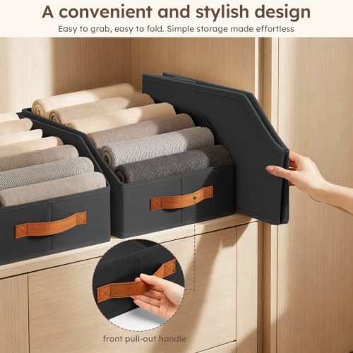 Homsorout Fabric Storage Bins for Organizing - 12 Pack Large Trapezoid Collapsible Storage Bins with Front Handle, Closet Organizers and Storage for Bedroom, Home Shelves, Small Spaces, Black - Image 6