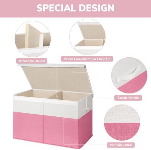 INDRESSME 85L Large Collapsible Toy Storage Box, Pink & White - Image 7