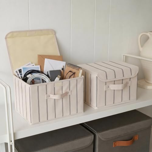 Decorative Linen Storage Boxes with Lids - Spacious Set of 2 Organizer Bins - Image 5