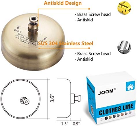 JOOM Retractable Clothesline,9.2 FT Wall-Mounted Line,Brushed Antique Brass - Image 3
