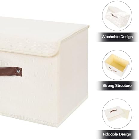 ANMINY Fabric Storage Box Bins with Lids, Beige, 13"x9"x7.9", 2 Pack - Image 3