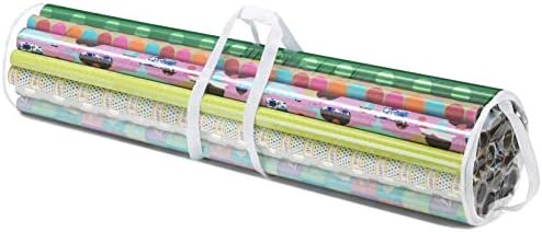 Whitmor Gift Wrap Storage Organizer with Handles & Zipper, 41", Clear/White by Whitmor