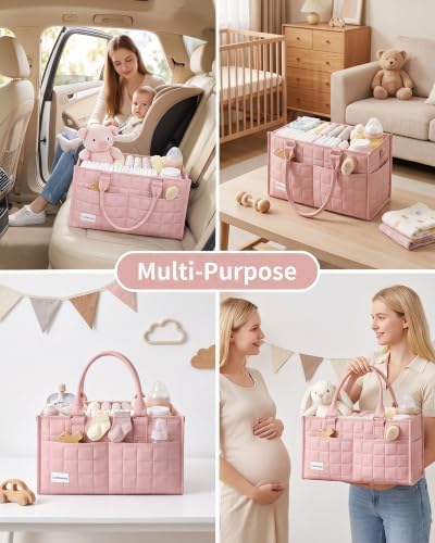 Baby Diaper Caddy Organizer, Portable Nursery Storage Basket with Handle - Image 7