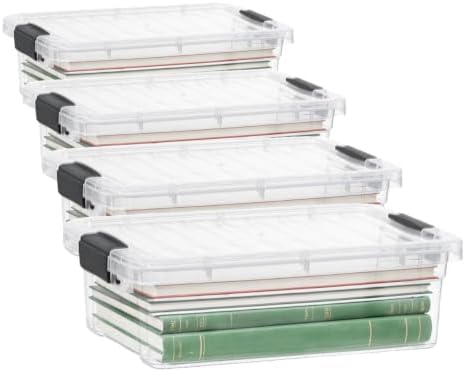 Superio 6.25 Quart Clear Plastic Storage Bin with Lid, Non-Toxic, BPA Free, Odor Free, Organizer Storage Box, Stackable Plastic Tote for Home, Garage, School, and Office (Pack of 4) by Superio