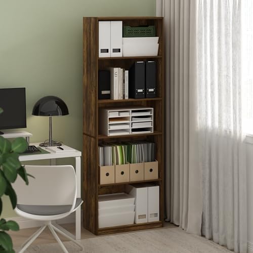 Furinno GEHRY Book Shelf, 5-Tier Bookshelf with Open Shelf, Standing Bookcase with Adjustable Shelves, 11.6 x 24.8 x 71.4, for Living Room, Bedroom, Home Office, Amber Pine - Image 2