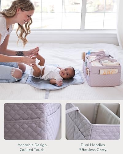 Lily Miles Baby Diaper Caddy Organizer, Quilted Nursery Storage Organizer for Newborn Essentials and Diaper Changing Station, Gift for Baby Shower and Registry Must-Have (Rosy Lilac) - Image 3