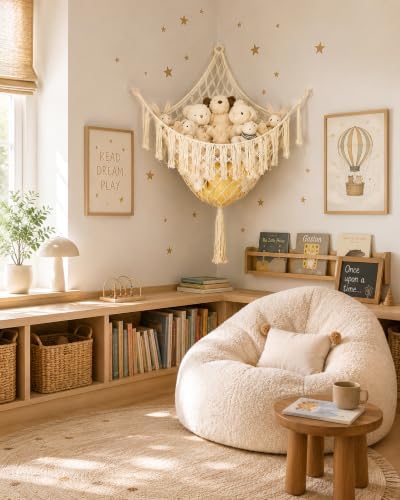 Lare Stuffed Animal Storage Hammock Corner Net - 45" W x 45" H(Cream) - Image 2