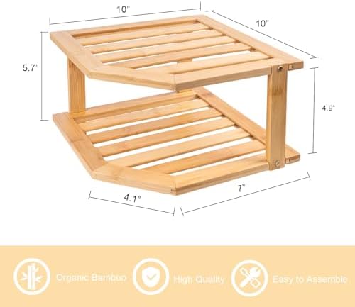 VERTORGAN 2 Tier Bamboo Plate Organizer,Corner Shelf for Kitchen - Image 3