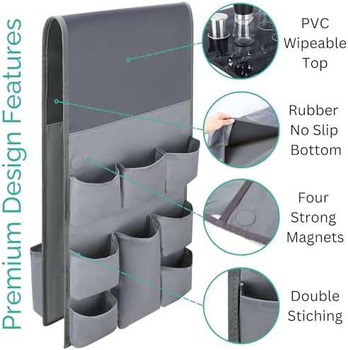 Mini Fridge Organizers and Storage - College Dorms Must Haves - Large Pockets with Dividers Holds Pantry Goods, Utensils, Paper Towel, Plastic Wrap Ideal Mini Fridge Shelf for Dorm and Office (Grey)… - Image 5
