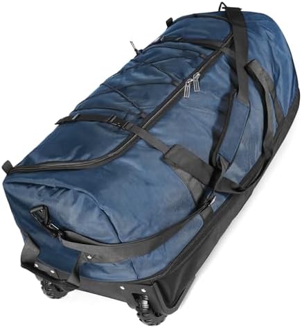 110L Expandable to 140L 32” Foldable Oxford Soft-Sided Rolling Duffle Bag with 2 Heavy-Duty Wheels,2 Large Compartments,Adjustable Shoulder Strap and Attached Organizer Pouch,Navy Blue by Unknown