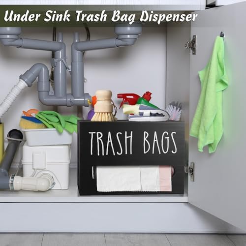 DRASTAR Trash Bag Dispenser, Large Wooden Trash Bag Holder Wall Mount, Black Roll Holder for for 13-gallon Plastic Garbage Bags Dispenser Countertop, Under Kitchen Sink Organization - Image 6