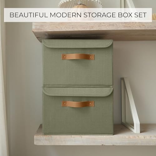 Decorative Linen Storage Boxes with Lids - Large Set of 2 Organizer Bins - Image 3
