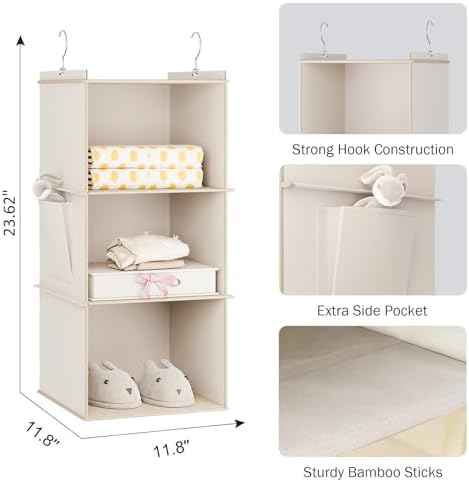 YOUDENOVA Hanging Closet Organizer and Storage for Clothes, 3-Shelf, Beige - Image 3