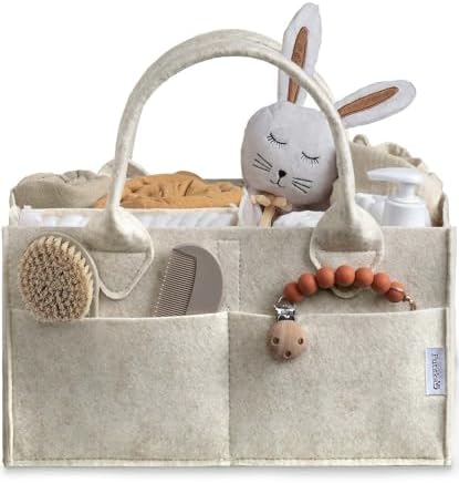PUTSKA Baby Diaper Caddy Organizer, Felt Nursery Basket, White, Regular by Putska