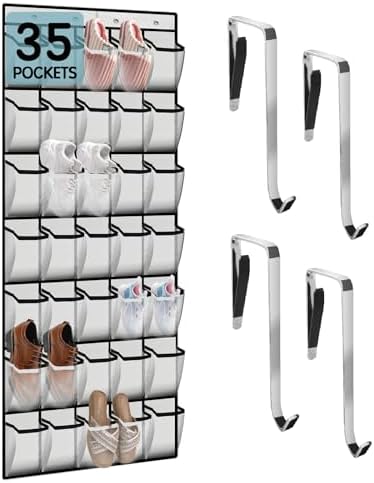 Kotkn 35 Compartment Over The Door Storage - Breathable Mesh Hanging Organizer with Large Pockets, Space Saving Design for Men & Women's Footwear, Closet, Bedroom （White） by Unknown