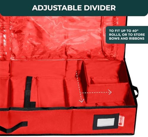 HOLDN’ STORAGE Premium Wrapping Paper Storage Container - Durable 600D Tear-Proof, Fits 27 Rolls Gift Wrap, Extra Pockets for Ribbons & Bows, Underbed Storage - Ideal for Holiday Christmas, Red - Image 6