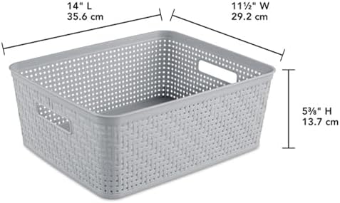 Sterilite Short Basket, Woven Plastic Storage Organizer Bin, Cement, 6-Pack - Image 3