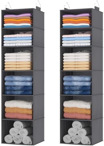 Lifewit 6 Tier Hanging Closet Storage Organizer for Shelves, Gray, 2 Pack by Lifewit