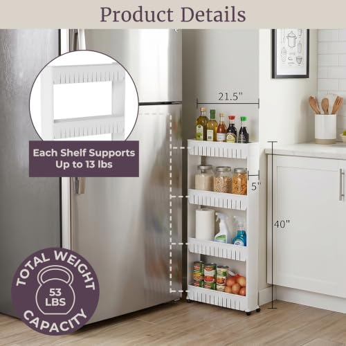 Lavish Home 4-Tier Storage Organizer Rack, 21.5”x5”x40” White Spice Rack - Image 2