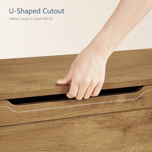 usikey 39.4” Storage Bench, Toy Box with 2 Safety Hinges, Lift Top Storage Chest, Toy Chest for Living Room, Bedroom, Entryway, Honey Brown - Image 5