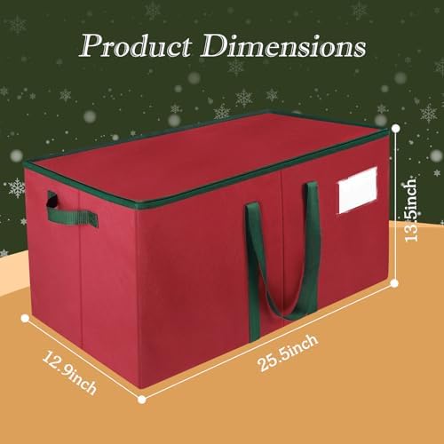 RoomHacks Christmas Ornament Storage Box, Store Up to 128 Ornaments, Durable Christmas Storage Container, Dual Zipper & Adjustable, Large Organizer Bin to Protect and Store Holiday Ornaments(Red) - Image 2