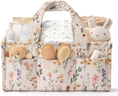 Corduroy Baby Diaper Caddy Organizer with Handles, Nursery Storage Basket by Unknown