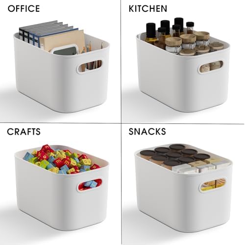 ORGIDOL 10 Pack White Plastic Storage Bins, Storage Container for Organizing, Storage Boxes with Handle for Shelves, Cute Organizer Bins for Craft, Snacks, Pantry, Cabinet, 9.69x6.7x5.7 inch - Image 5