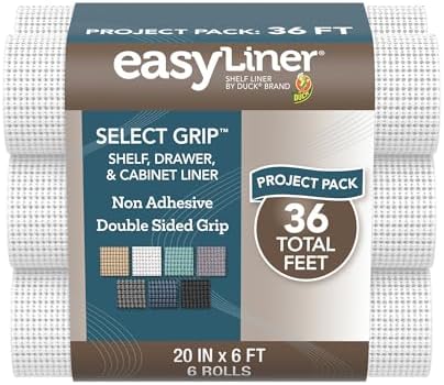 EasyLiner Select Grip Shelf Liner - Easy to Install & Cut to Fit - Non Slip, Non Adhesive, Drawer Shelf & Cabinet Liner for Kitchen, Bathroom, Pantry Cupboards, 20 in x 6 ft (6 Rolls), 36 ft, White by DuckBrand