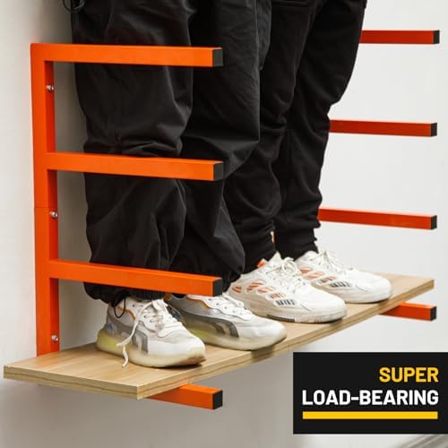 YYR Wood Organizer and Lumber Storage Rack Wall Mount, Heavy Duty Metal Shelf with 4-Level Holds Up 800 LBS, Indoor & Outdoor Use - Orange - Image 3