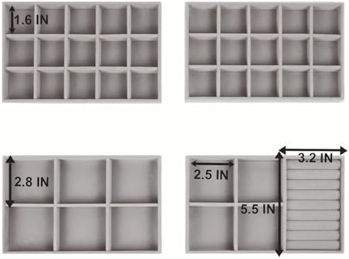 Set of 4 Stackable Jewelry Trays Organizer, Velvet Earring Organizer, Jewelry Organizer Showcase Display Drawer Organizer Storage, Earring Holder Necklace Bracelet Ring Accessary Organizers (Gray) - Image 3