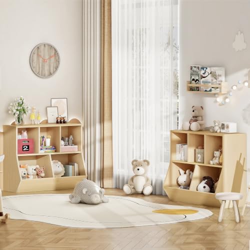 HOOBRO Kids Bookshelf, Bookcase Footboard, Toy Storage Cubby, Children's Toy Shelf, 35.4" L Storage Cabinet, Fit for Children's Room, Playroom, Hallway, Kindergarten, Natural NL32CW01 - Image 5