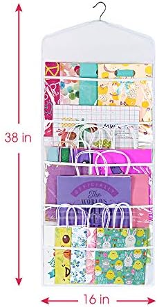 Gift Bag and Tissue Paper Storage, Hanging Organizer with Multiple Front and Back Pockets Double Sided, Organize Gift Wrap and Paper Bags 38 x 16 Inch (White) - Image 4