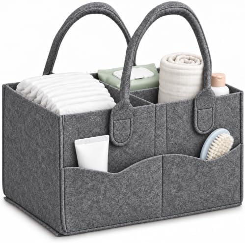 PandaEar Diaper Caddy Organizer, Portable Baby Basket, Divided, Gray by PandaEar