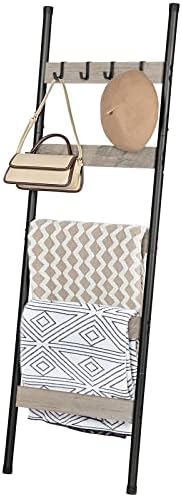 HOOBRO Blanket Ladder, 5-Tier Towel Rack with Hooks, Wall-Leaning Blanket Rack, Decorative Display Ladder Shelf, Scarves, Industrial, Living Room, Bedroom, Greige and Black BG52CJ01 - Image 7