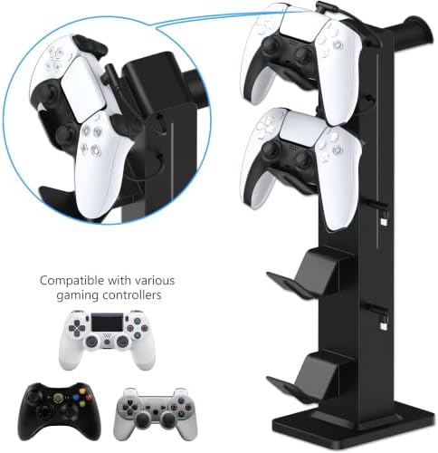 KAFRI RGB Gaming Headphone Stand with Controller Holder, Desk Organizer with Retractable Charger Cable, 2 AC Outlets & 4 Type-C Charging Ports, PC Gaming Accessories for Headset & Controller (Black) - Image 2