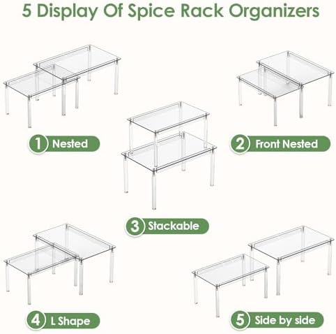 Delamu Cabinet Shelves, Clear Stackable Acrylic Storage Risers with Heavy Duty Support, Cabinet Organizer Shelf for Spices, Seasonings, Jars, Pantry, Kitchen Counter, Easy Assembly - Image 5