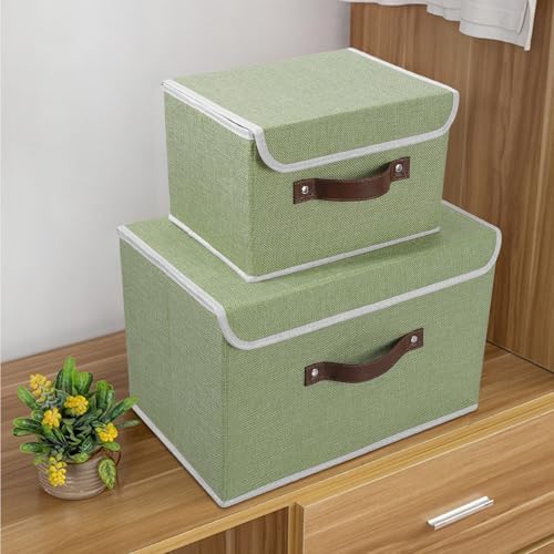 ANMINY Fabric Storage Box Bins with Lids, Green, 13"x9"x7.9", 2 Pack - Image 6