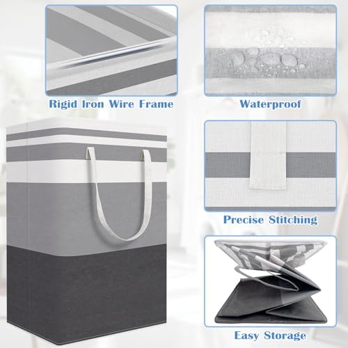 BlissTotes 3-Pack Laundry Basket, Collapsible Laundry Hamper, Grey, 75L - Image 4